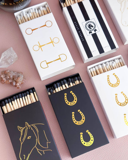 Black Oversized Horseshoe Matches with Gold Foil: Black