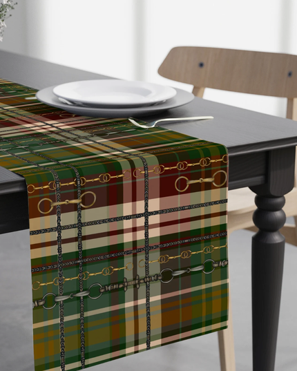 Green Plaid Dressage Christmas Equestrian Table Runner: Polyester