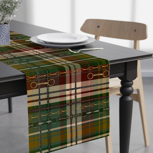 Green Plaid Dressage Christmas Equestrian Table Runner: Polyester
