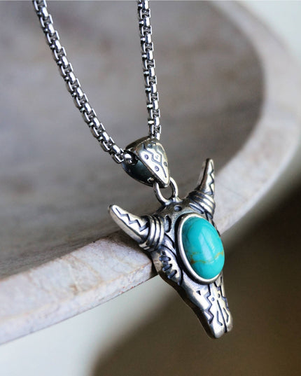 Cow Skull Turquoise Necklace: 18"
