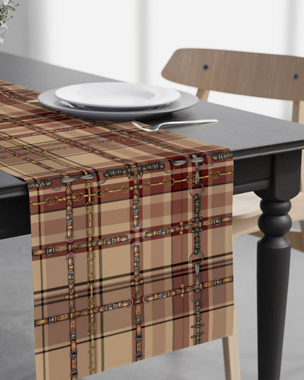 Farm House Equestrian Bit Plaid Table Runner: Polyester