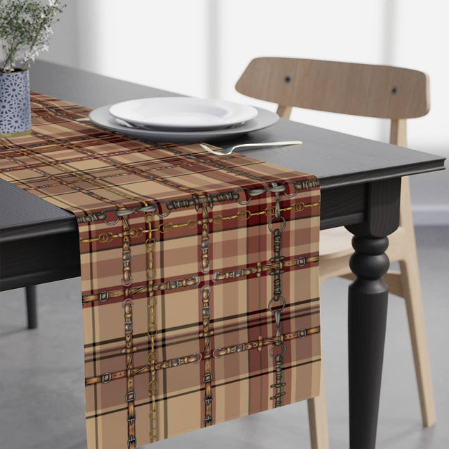 Farm House Equestrian Bit Plaid Table Runner: Polyester