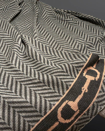 Equestrian Snaffle Bit Wool Blend Blanket Throw in Charcoal Gray