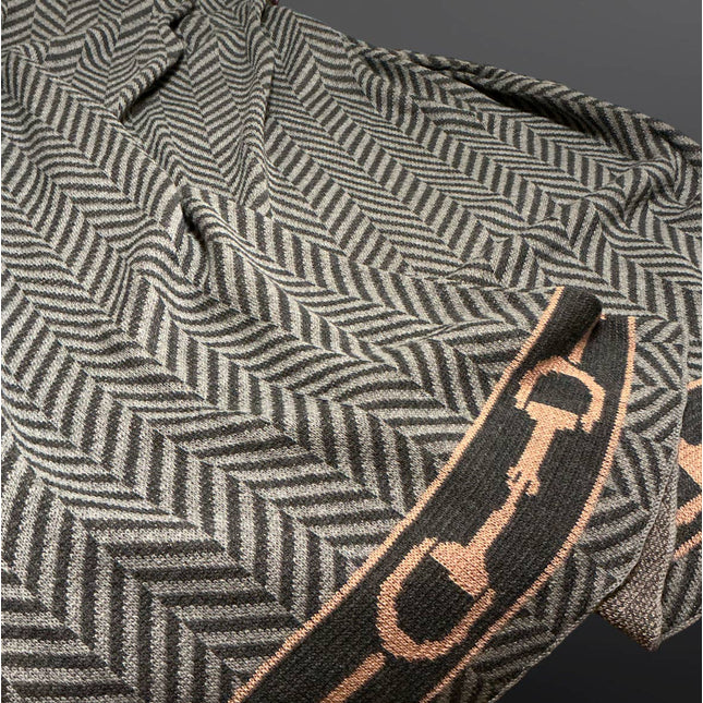 Equestrian Snaffle Bit Wool Blend Blanket Throw in Charcoal Gray