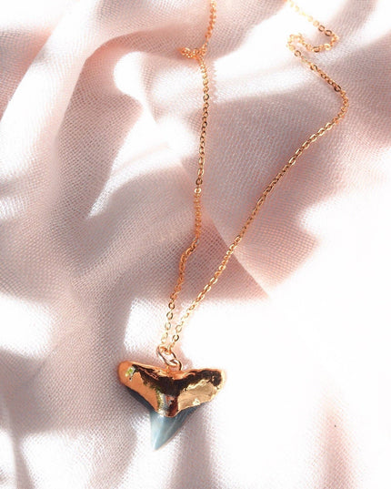 Black Gold Dipped Shark Tooth Necklace - Mano Niho Kahi Black: 18 Inches