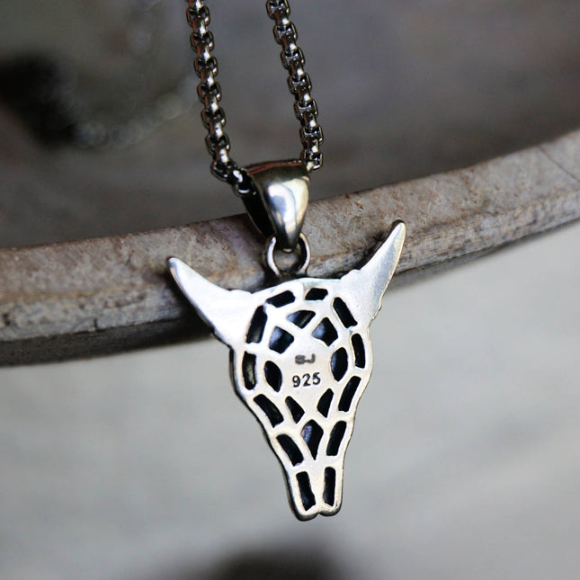 Cow Skull Turquoise Necklace: 18"