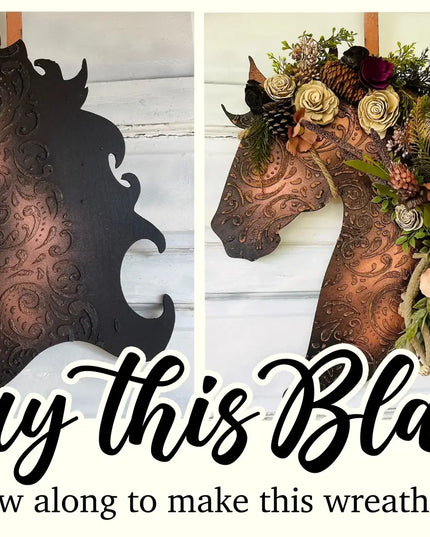 Leather Look Wood Flower Horse Head Wall Art Door Wreath: 16x21 / With Lasso