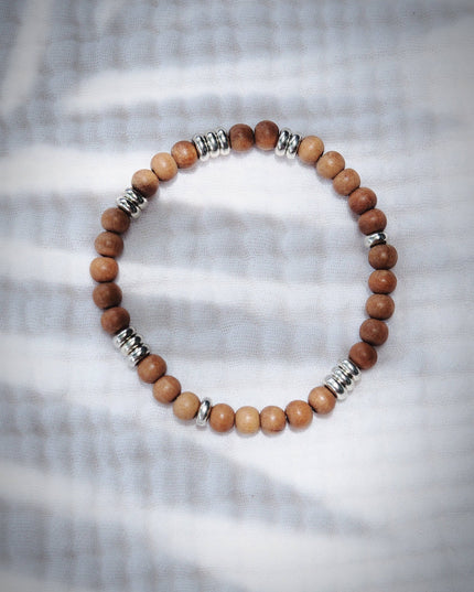 Stretchy Men's Unisex Silver Sandalwood Bracelet - Lanakila: Size 2 - 7"-7.5"