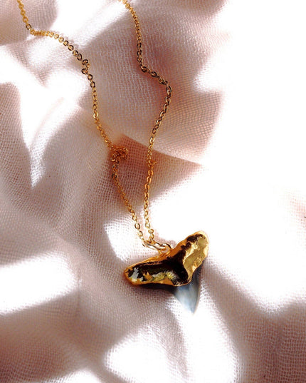 Black Gold Dipped Shark Tooth Necklace - Mano Niho Kahi Black: 18 Inches