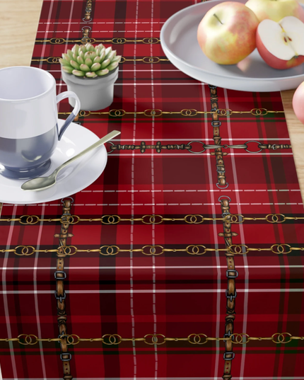 Red Plaid Dressage Christmas Equestrian Table Runner : Polyester
