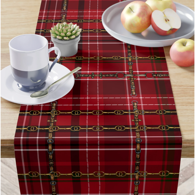 Red Plaid Dressage Christmas Equestrian Table Runner : Polyester