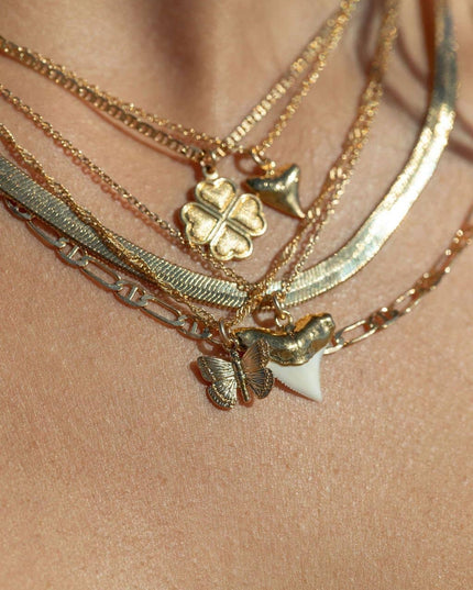 Gold Dipped White Shark Tooth Necklace - Mano Niho Kahi: 20 inches