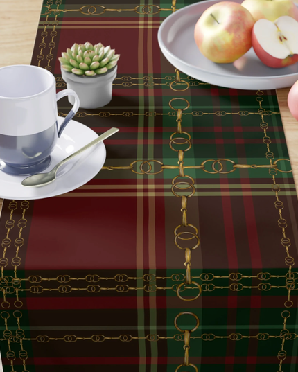 Red and Green Dressage Christmas Equestrian Table Runner: Polyester