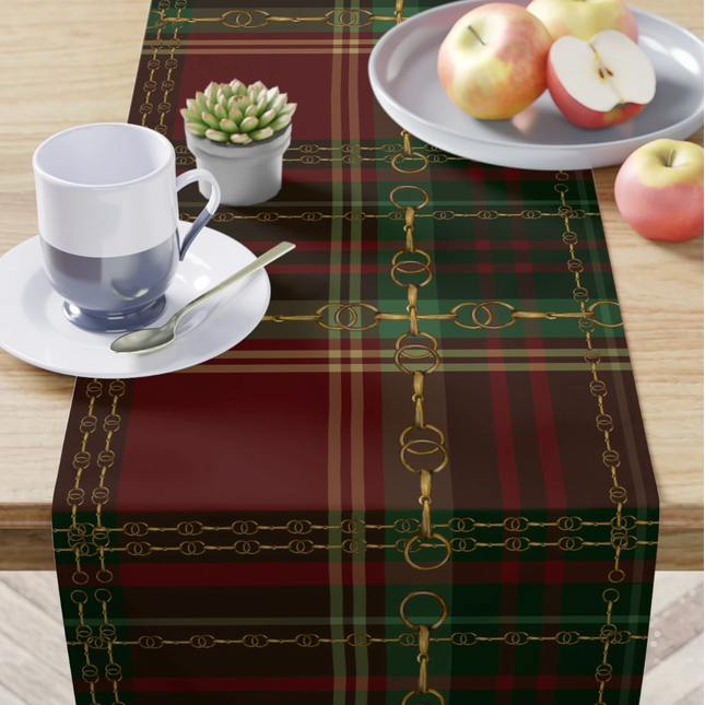 Red and Green Dressage Christmas Equestrian Table Runner: Polyester