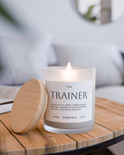 "Trainer" Oakmoss and Amber Frosted Glass Candle, 11oz