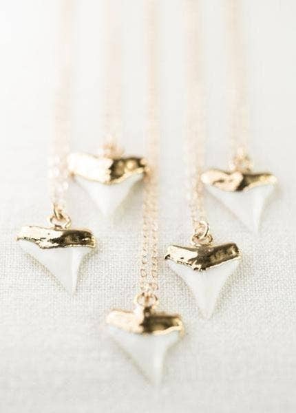 Gold Dipped White Shark Tooth Necklace - Mano Niho Kahi: 20 inches