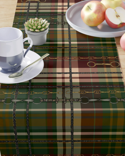 Green Plaid Dressage Christmas Equestrian Table Runner: Polyester