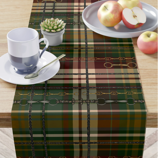 Green Plaid Dressage Christmas Equestrian Table Runner: Polyester
