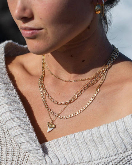 Gold Dipped White Shark Tooth Necklace - Mano Niho Kahi: 20 inches