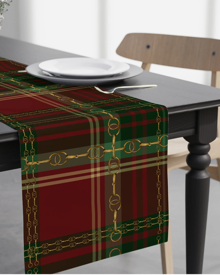 Red and Green Dressage Christmas Equestrian Table Runner: Polyester
