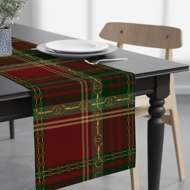 Red and Green Dressage Christmas Equestrian Table Runner: Polyester