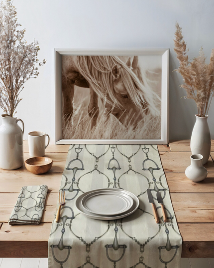 Ivory and Cream Stripe D-Ring snaffle Bit Table Runner