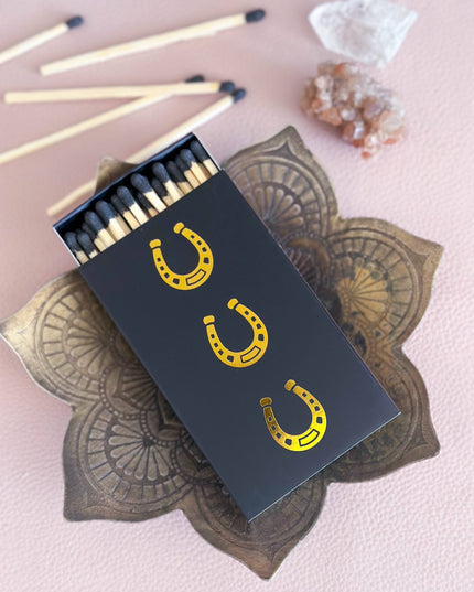 Black Oversized Horseshoe Matches with Gold Foil: Black