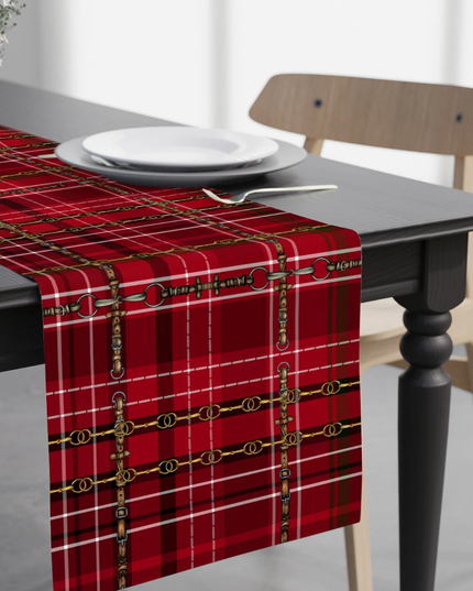 Red Plaid Dressage Christmas Equestrian Table Runner : Polyester