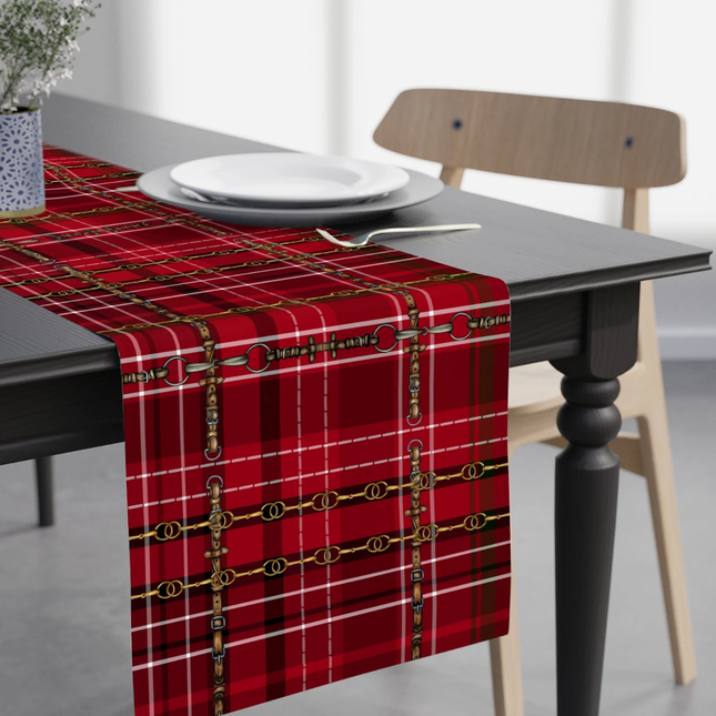 Red Plaid Dressage Christmas Equestrian Table Runner : Polyester
