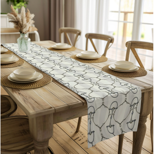 Ivory and Cream Stripe D-Ring snaffle Bit Table Runner