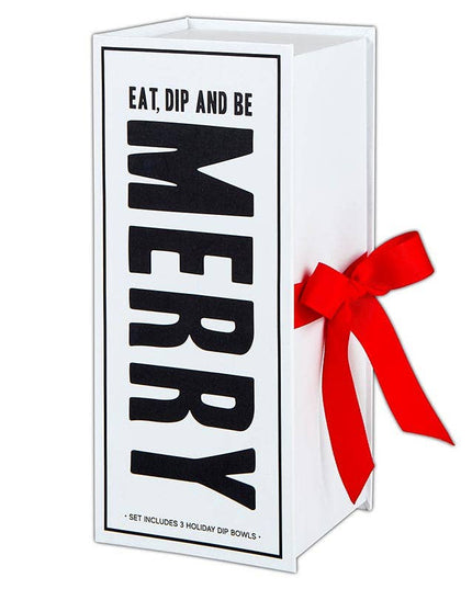 Eat, Dip & Be Merry Book Box - Set of 3 Holiday Dip Bowls