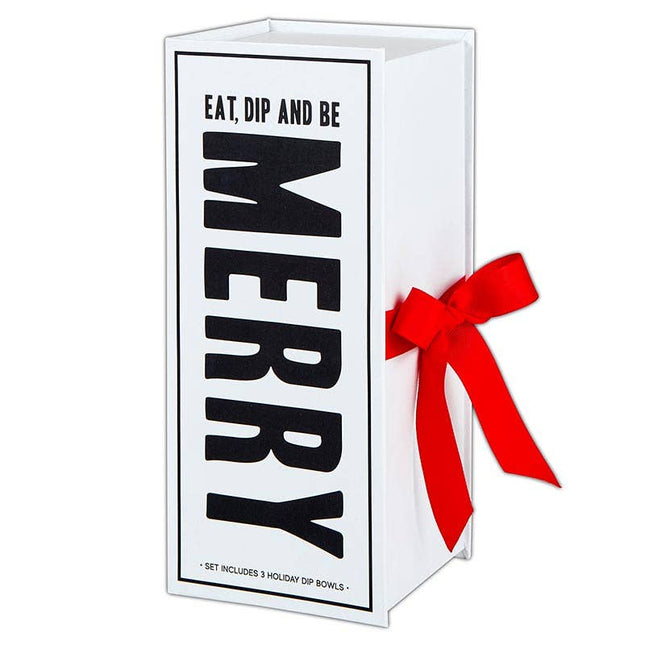 Eat, Dip & Be Merry Book Box - Set of 3 Holiday Dip Bowls