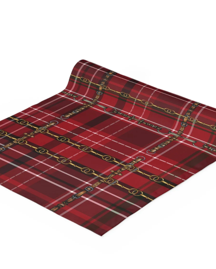 Red Plaid Dressage Christmas Equestrian Table Runner : Polyester