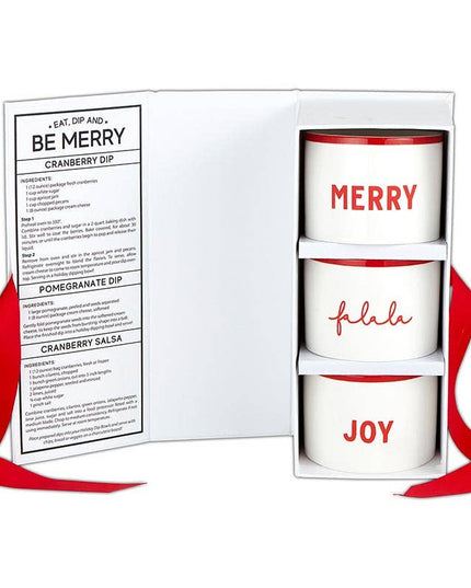 Eat, Dip & Be Merry Book Box - Set of 3 Holiday Dip Bowls
