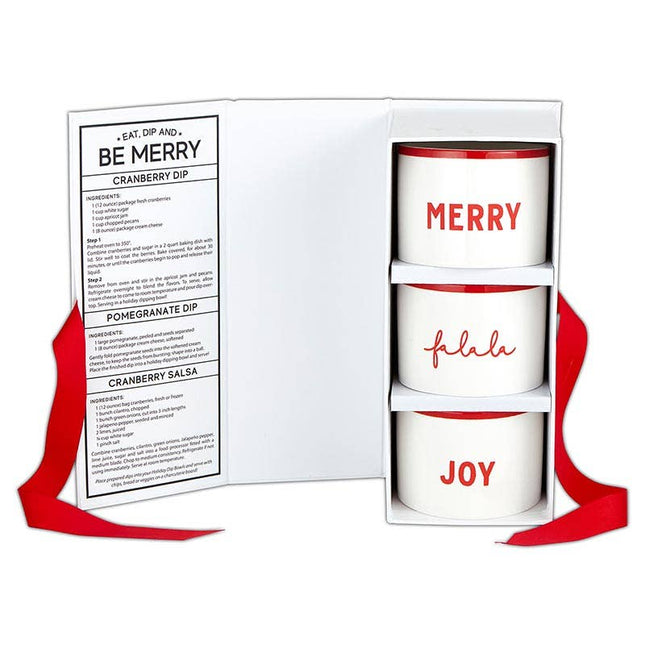 Eat, Dip & Be Merry Book Box - Set of 3 Holiday Dip Bowls