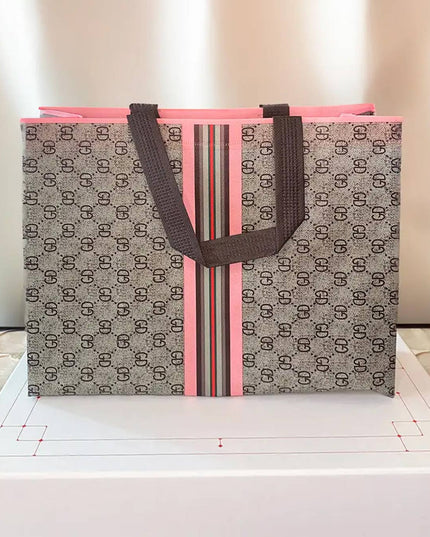 ByHome - 50pcs, 4 Sizes Luxury Grid Pink Stripes Non-woven Gift Bag: Medium