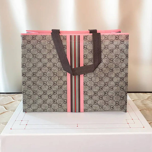 ByHome - 50pcs, 4 Sizes Luxury Grid Pink Stripes Non-woven Gift Bag: Xsmall