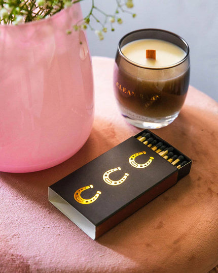 Black Oversized Horseshoe Matches with Gold Foil: Black