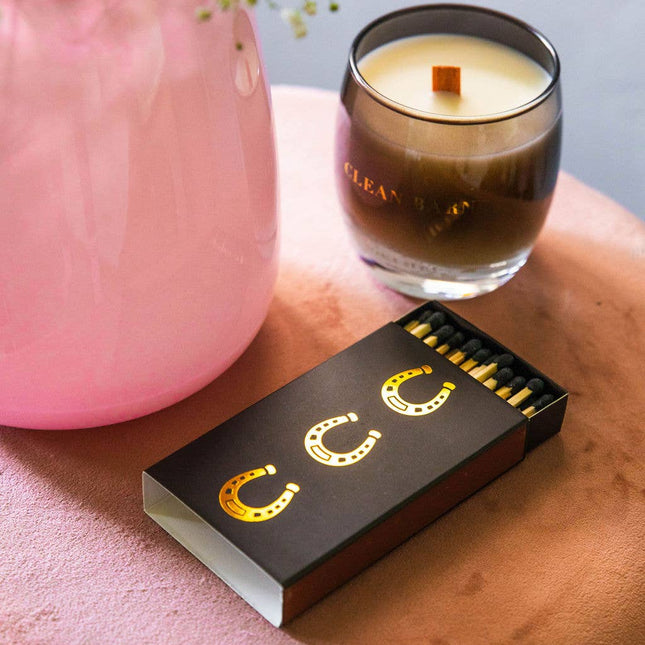 Black Oversized Horseshoe Matches with Gold Foil: Black