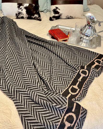 Equestrian Snaffle Bit Wool Blend Blanket Throw in Charcoal Gray