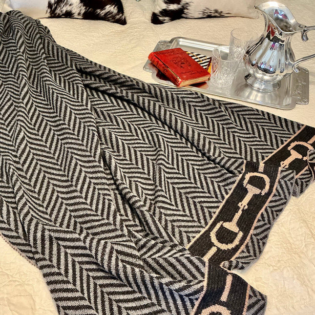 Equestrian Snaffle Bit Wool Blend Blanket Throw in Charcoal Gray
