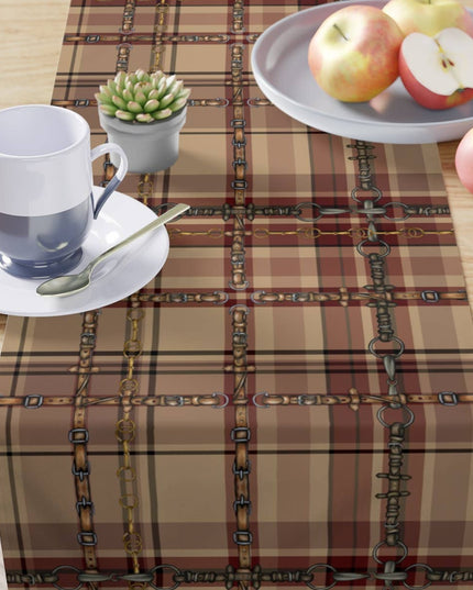 Farm House Equestrian Bit Plaid Table Runner: Polyester
