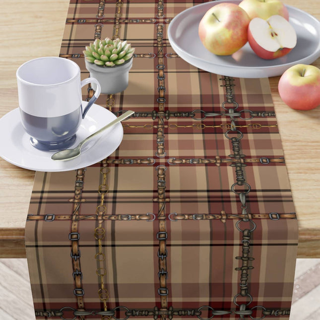 Farm House Equestrian Bit Plaid Table Runner: Polyester