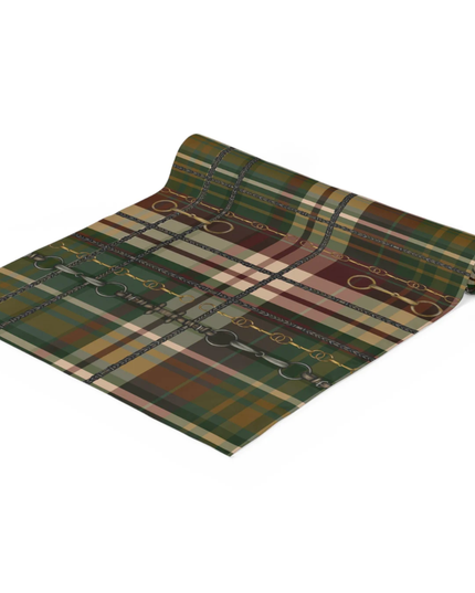 Green Plaid Dressage Christmas Equestrian Table Runner: Polyester