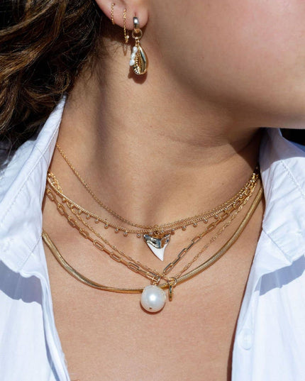 Gold Dipped White Shark Tooth Necklace - Mano Niho Kahi: 20 inches