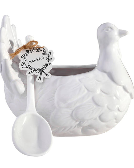 Ceramic Turkey Gravy Boat + Spoon