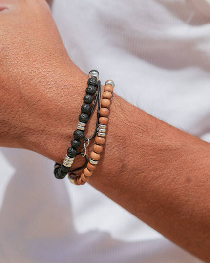 Stretchy Men's Unisex Silver Sandalwood Bracelet - Lanakila: Size 2 - 7"-7.5"