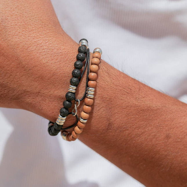 Stretchy Men's Unisex Silver Sandalwood Bracelet - Lanakila: Size 2 - 7"-7.5"