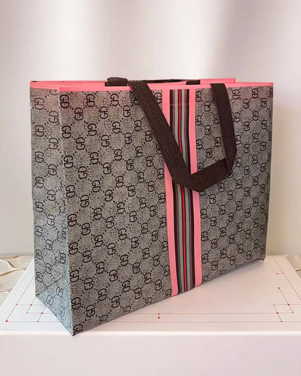 ByHome - 50pcs, 4 Sizes Luxury Grid Pink Stripes Non-woven Gift Bag: Medium