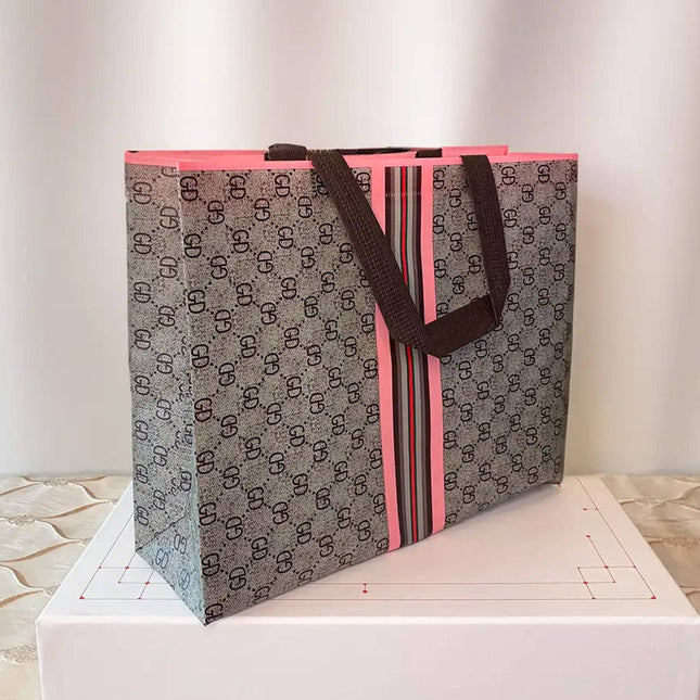 ByHome - 50pcs, 4 Sizes Luxury Grid Pink Stripes Non-woven Gift Bag: Xsmall